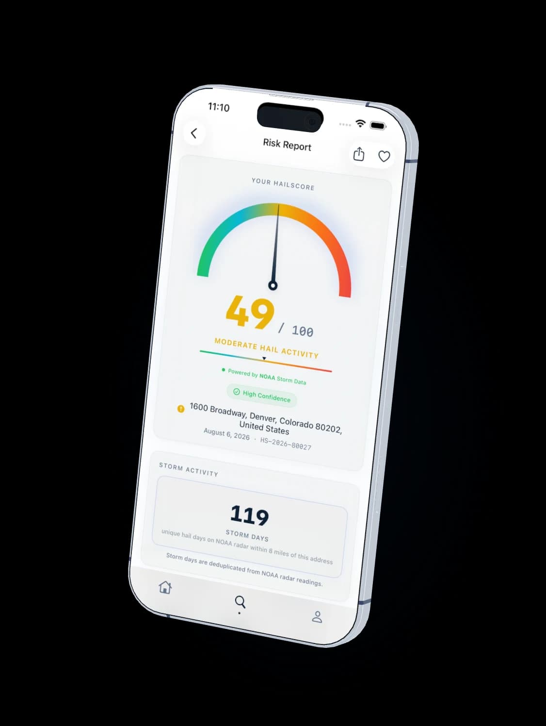 The HailScore™ app on a phone